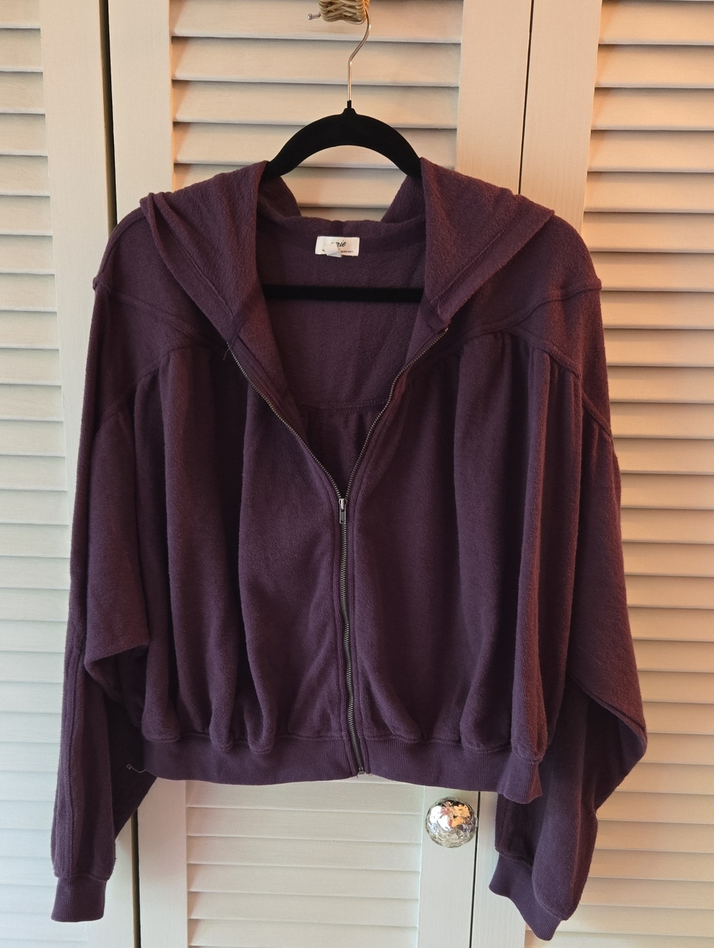 aerie Plum Zip-Up Hooded Bomber Sweatshiry